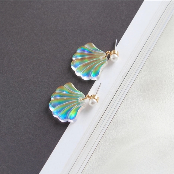 SeaShell pearlescent earrings  Last Pair - Picture 4 of 8